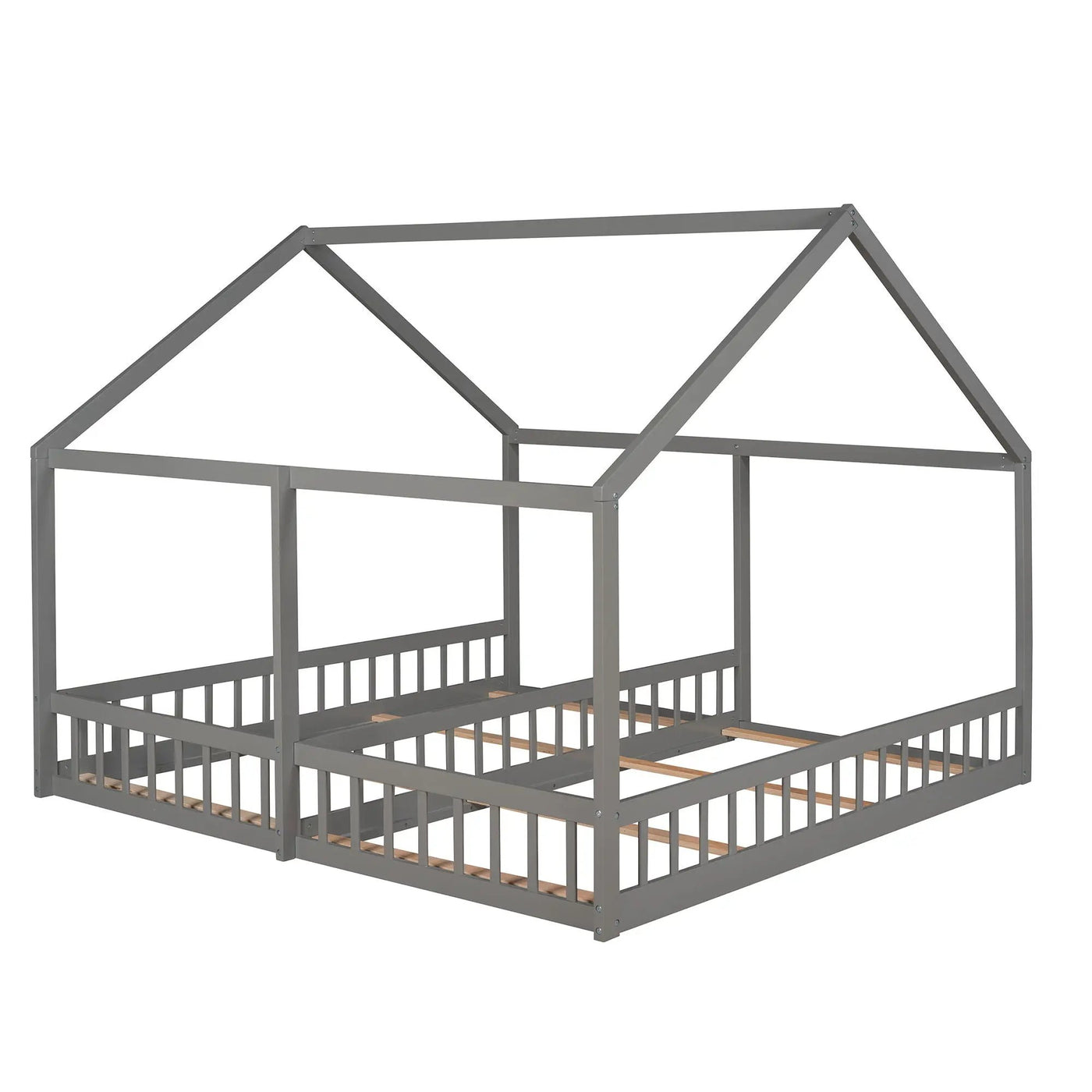 House Platform Beds, 2 Shared Beds, Metal Frame With Guardrails by Unique Piece Furniture