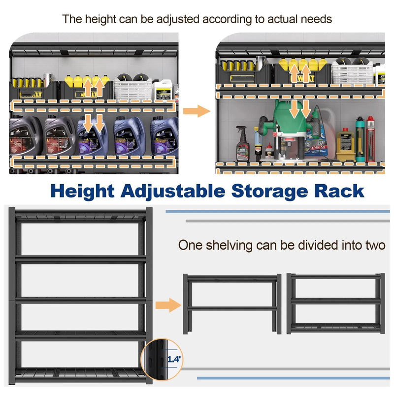 Garage Storage Rack, 5 Layer Adjustable Shelving Unit For Warehouse - Black by HouseOfZazla