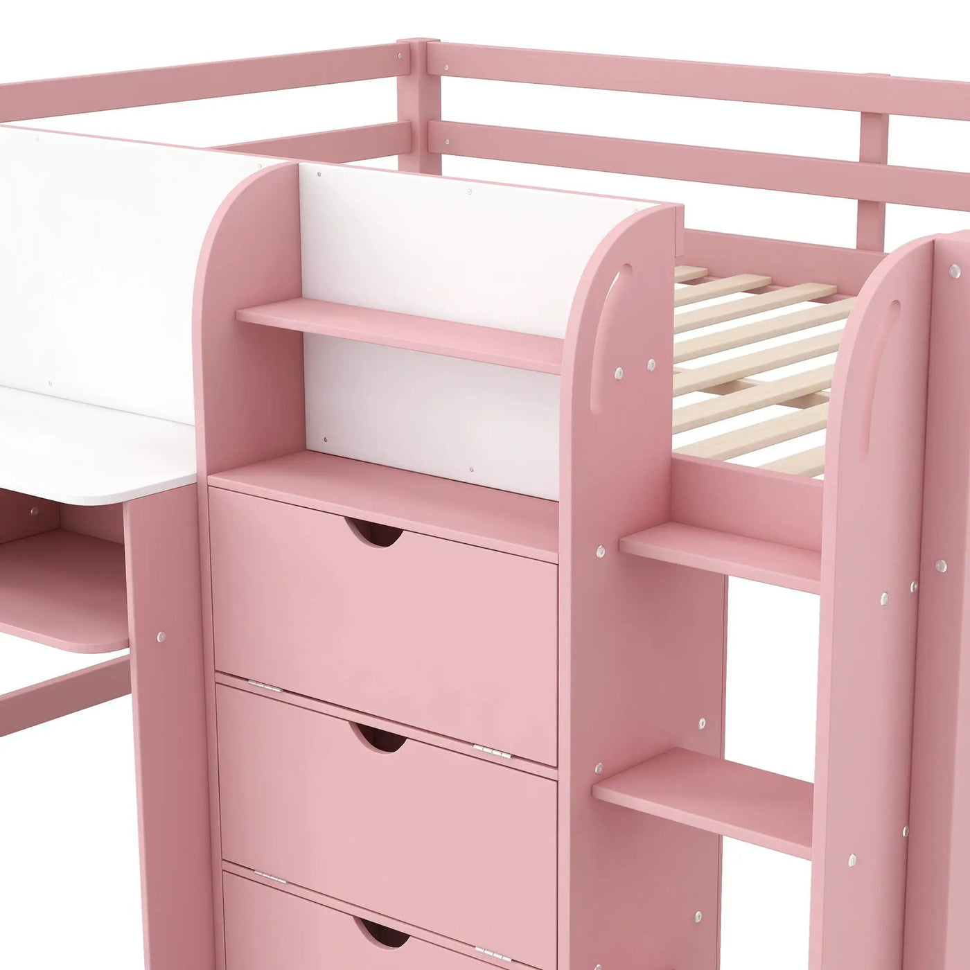 Low Loft Bed With Built In Desk, Storage Cabinets, Open Bookcase And Doodle board by HouseOfZazla