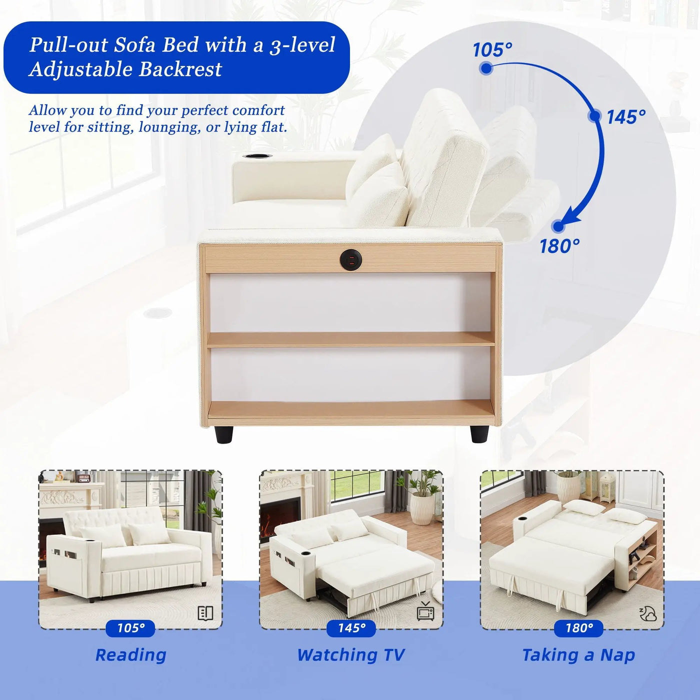 Pull-Out Sofa Bed Convertible Couch With Adjustable Backrest For Living Room by Unique Piece Furniture