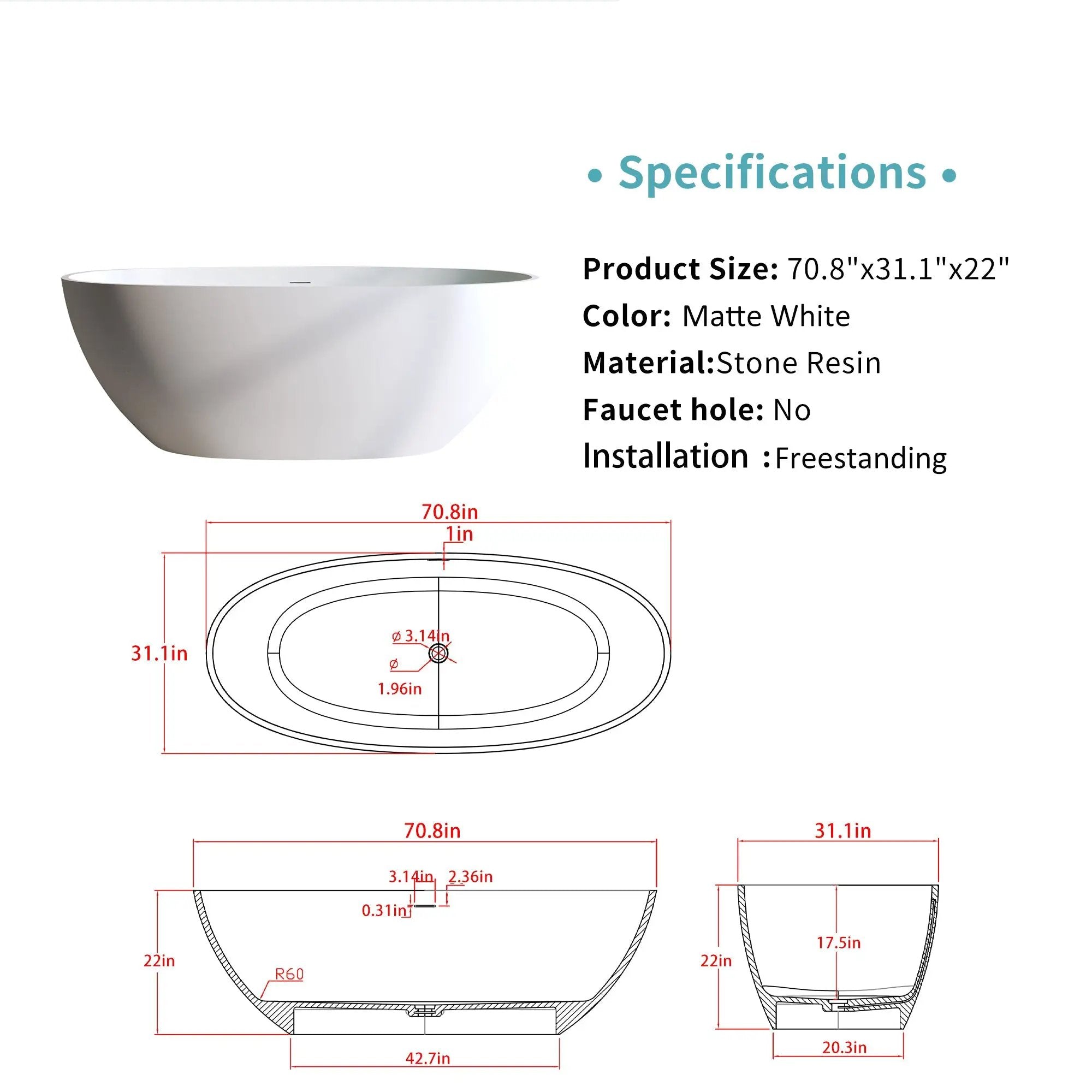Solid Surface Freestanding Soaking Tub by HouseOfZazla