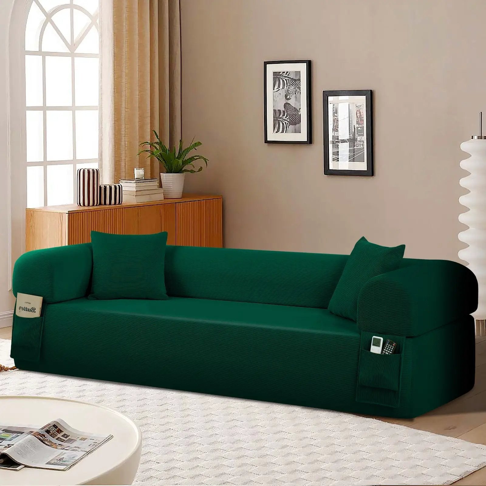 Spring Sofa with High-Quality Fabric in Green by HouseOfZazla