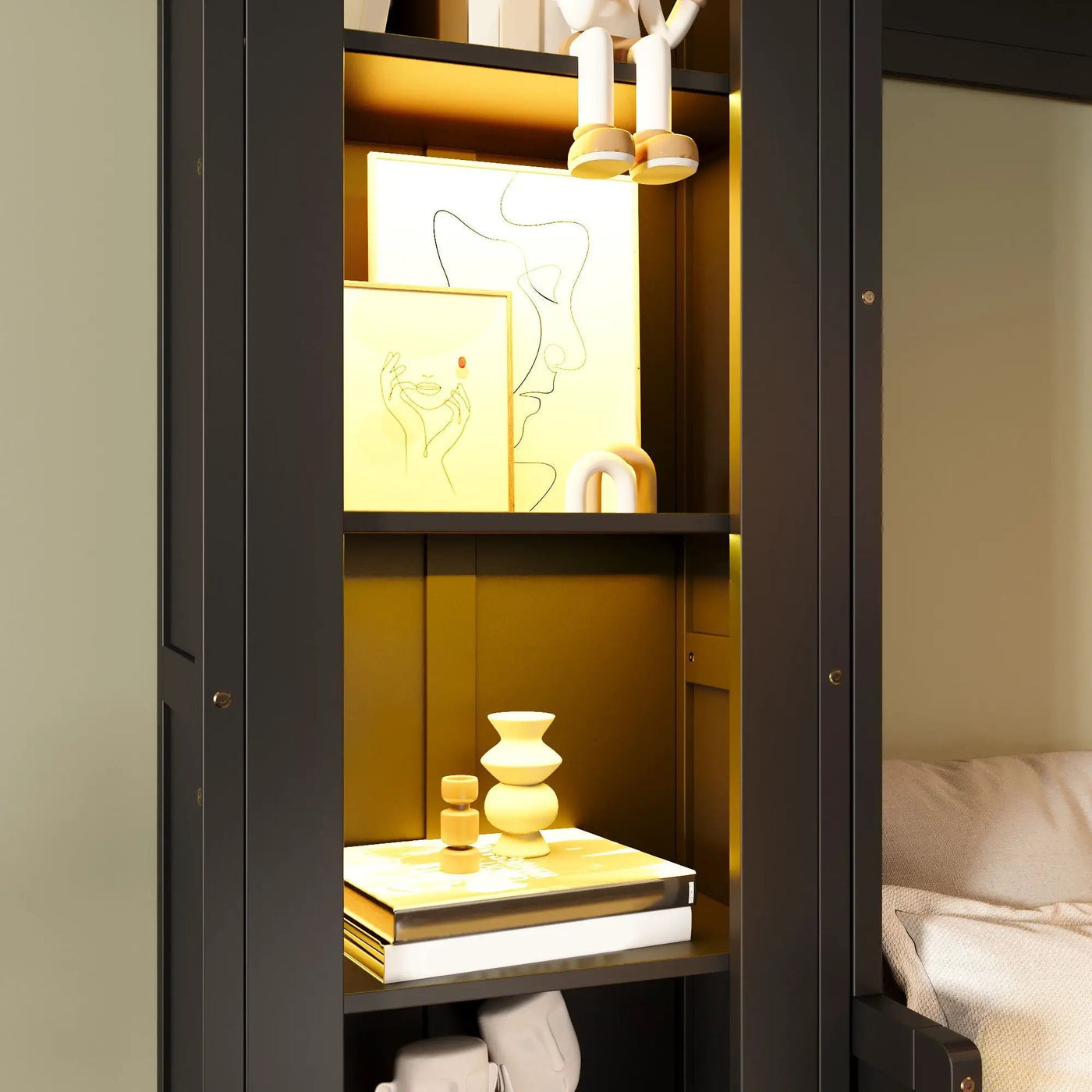French Style Murphy Platform Bed With Shelf, Side Cabinets, Drawers And LED by Unique Piece Furniture