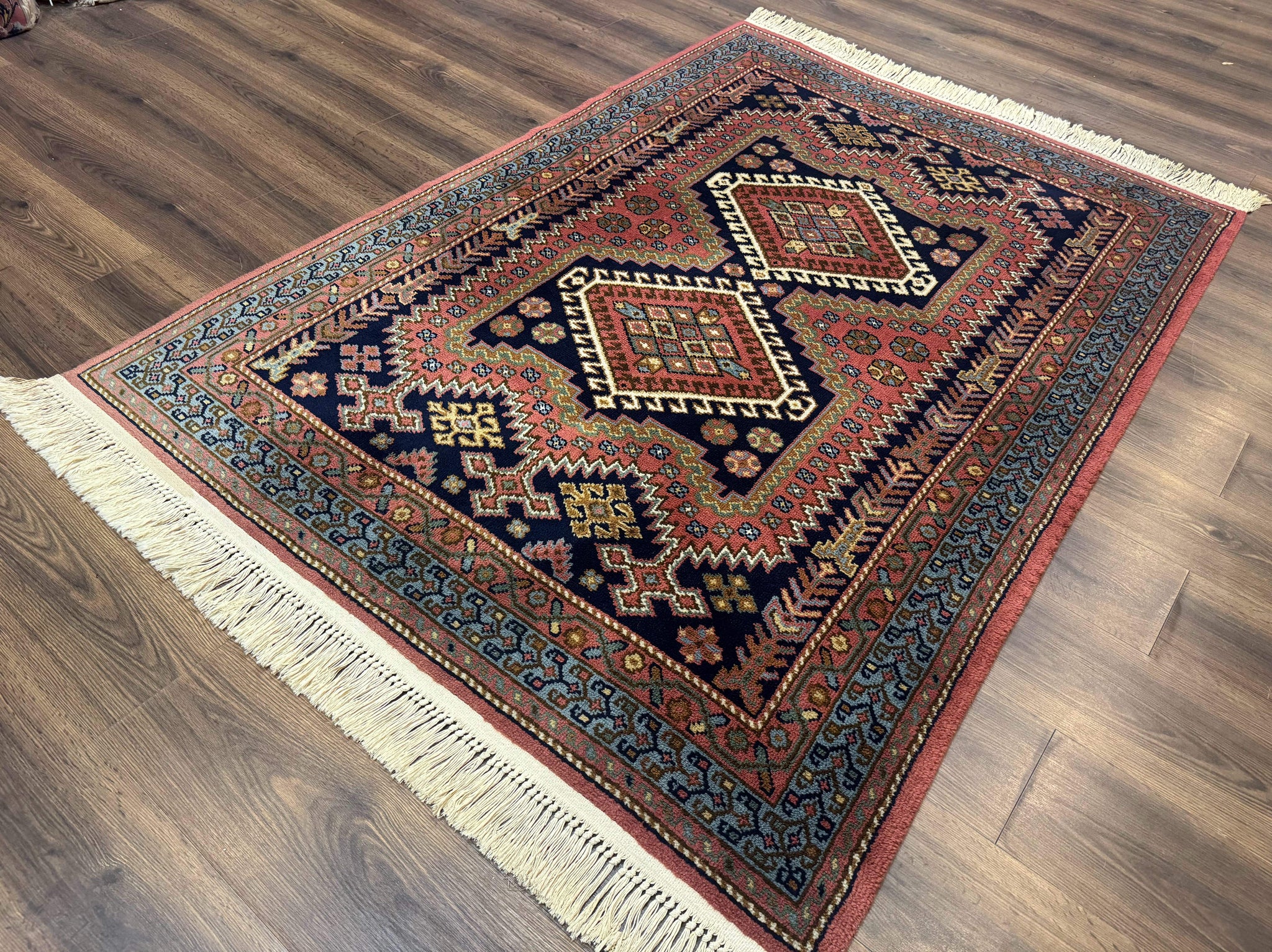 5x7 Persian Tribal Design Rug, Wool, Geometric Medallions, Vintage, Power Loomed by Jewel Rugs