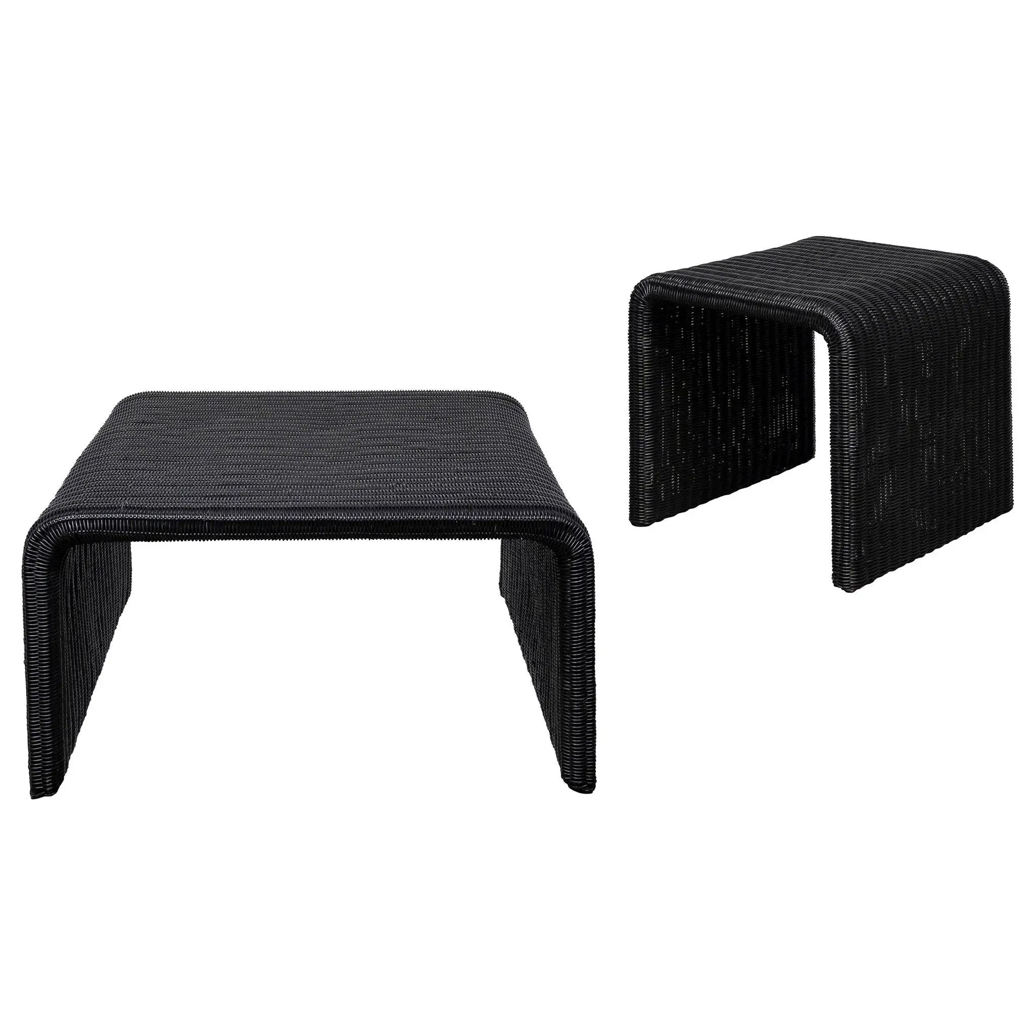 Cahya 2-piece Rattan Coffee and End Table Set Black by Unique Piece Furniture
