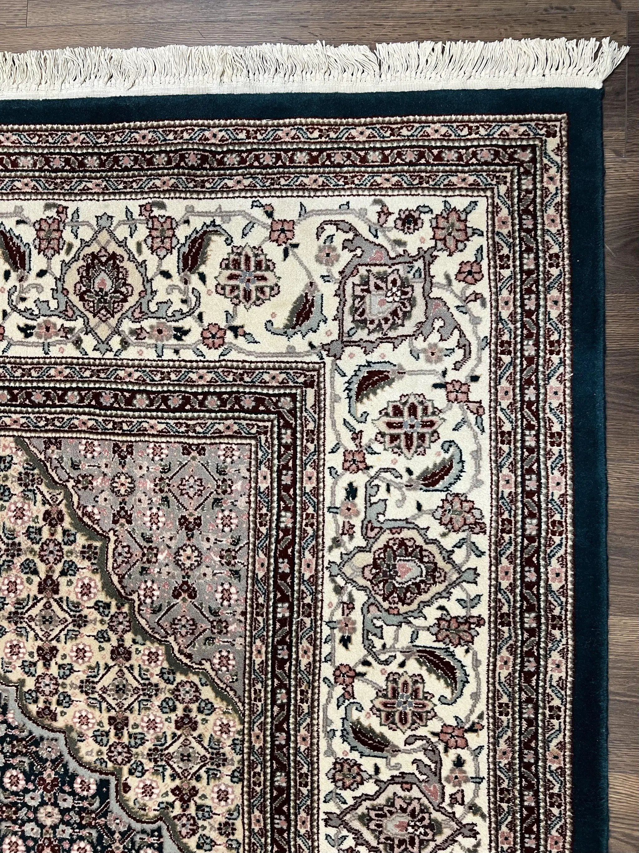 Sino Persian Rug 9x12, Dark Green and Ivory, Medallion, Mahi Herati, Elegant Oriental Carpet, Wool Hand Knotted Traditional Room Sized Rug by Jewel Rugs