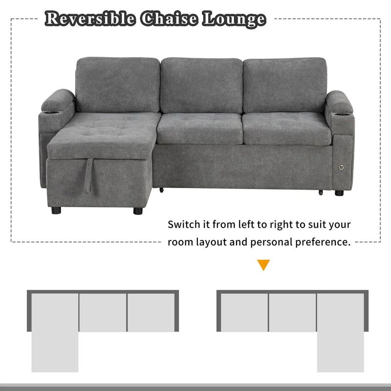 Convertible L Shaped Sofa Couch With Storage, Cup Holders, USB Ports by Unique Piece Furniture
