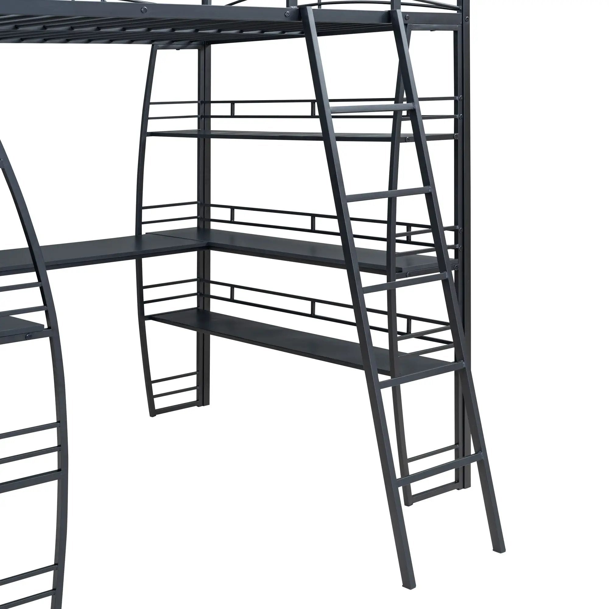 Loft Bed With 4 Layers Of Shelves And L-Shaped Desk, Stylish Metal Frame Bed With A Set Of Sockets, USB Ports And And Wireless Charging by HouseOfZazla
