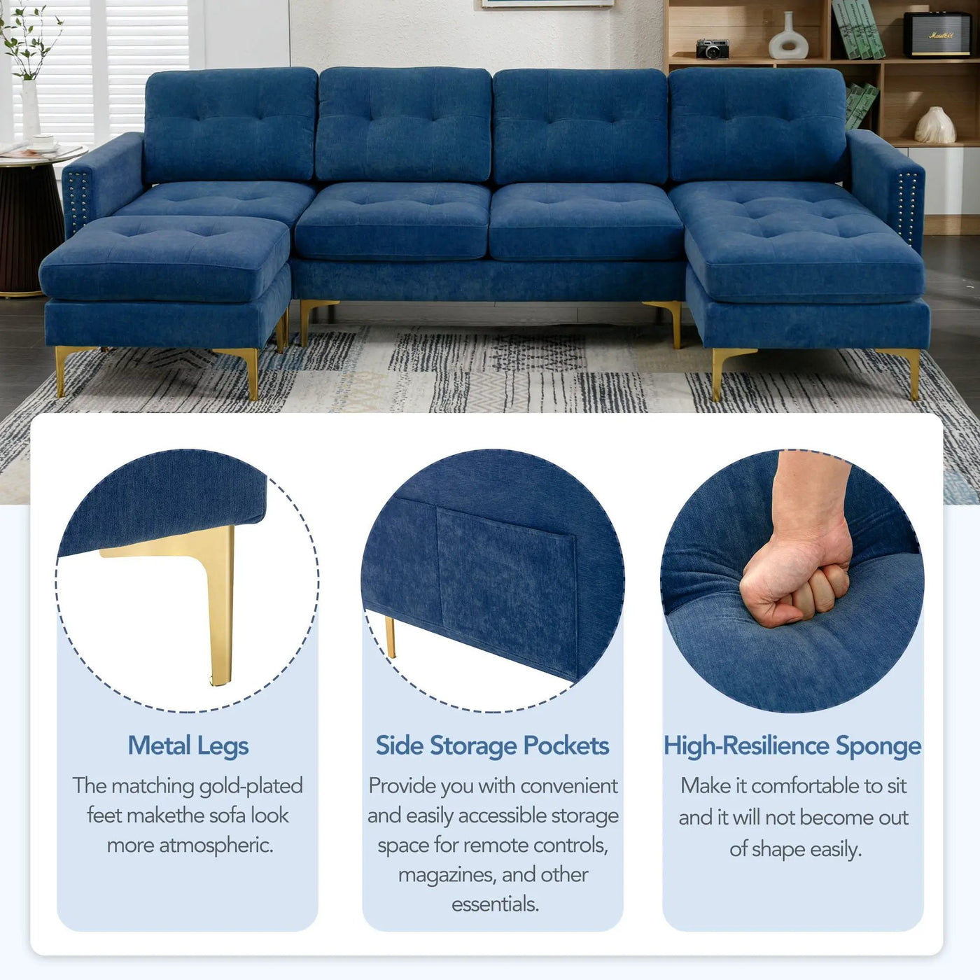 Modern L - Shape Convertible Sectional Sofa With Movable Ottoman by HouseOfZazla