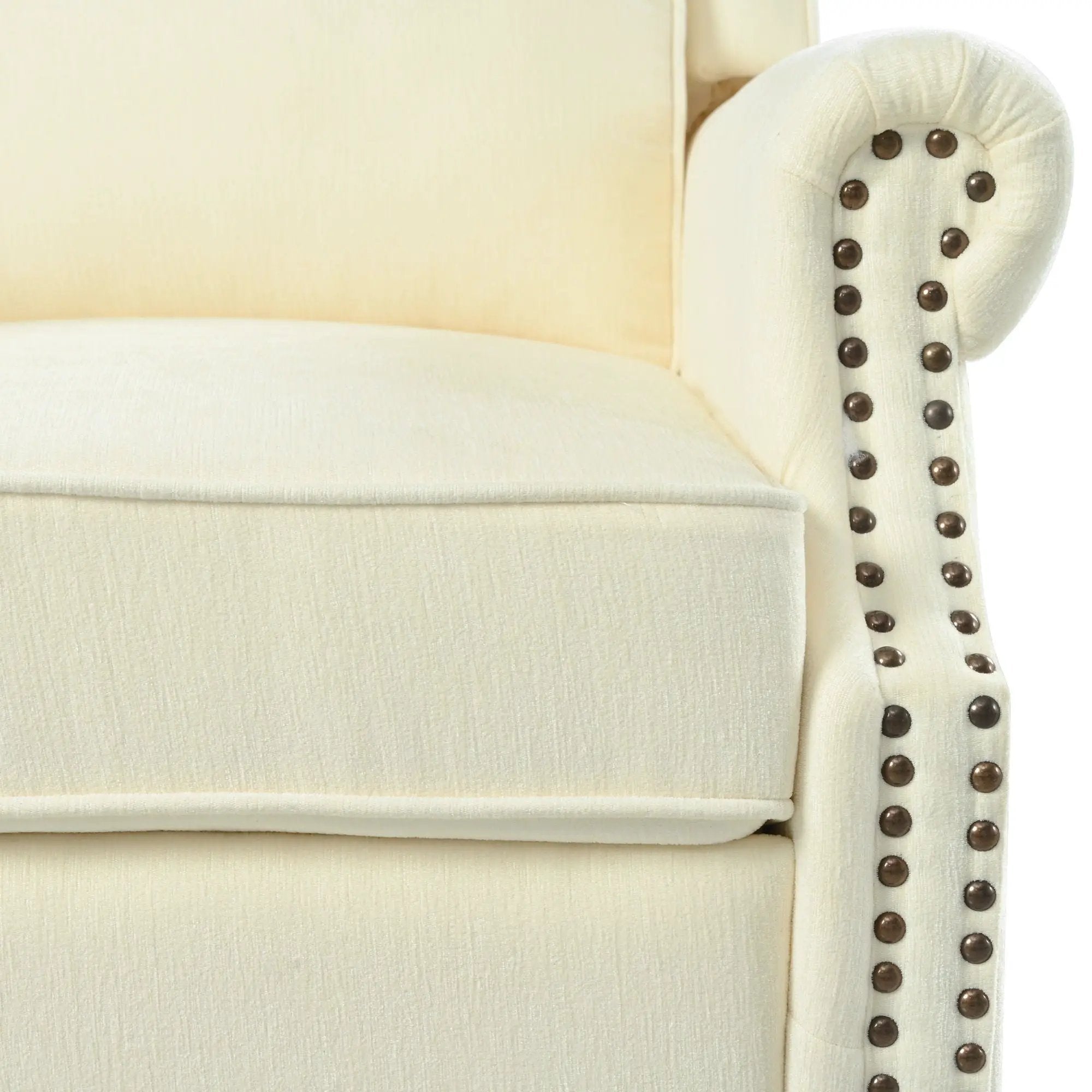 Push Back Recliner Chair Upholstered With Classic Wing Back And Solid Gourd-Shaped Legs