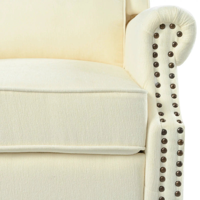 Push Back Recliner Chair Upholstered With Classic Wing Back And Solid Gourd-Shaped Legs