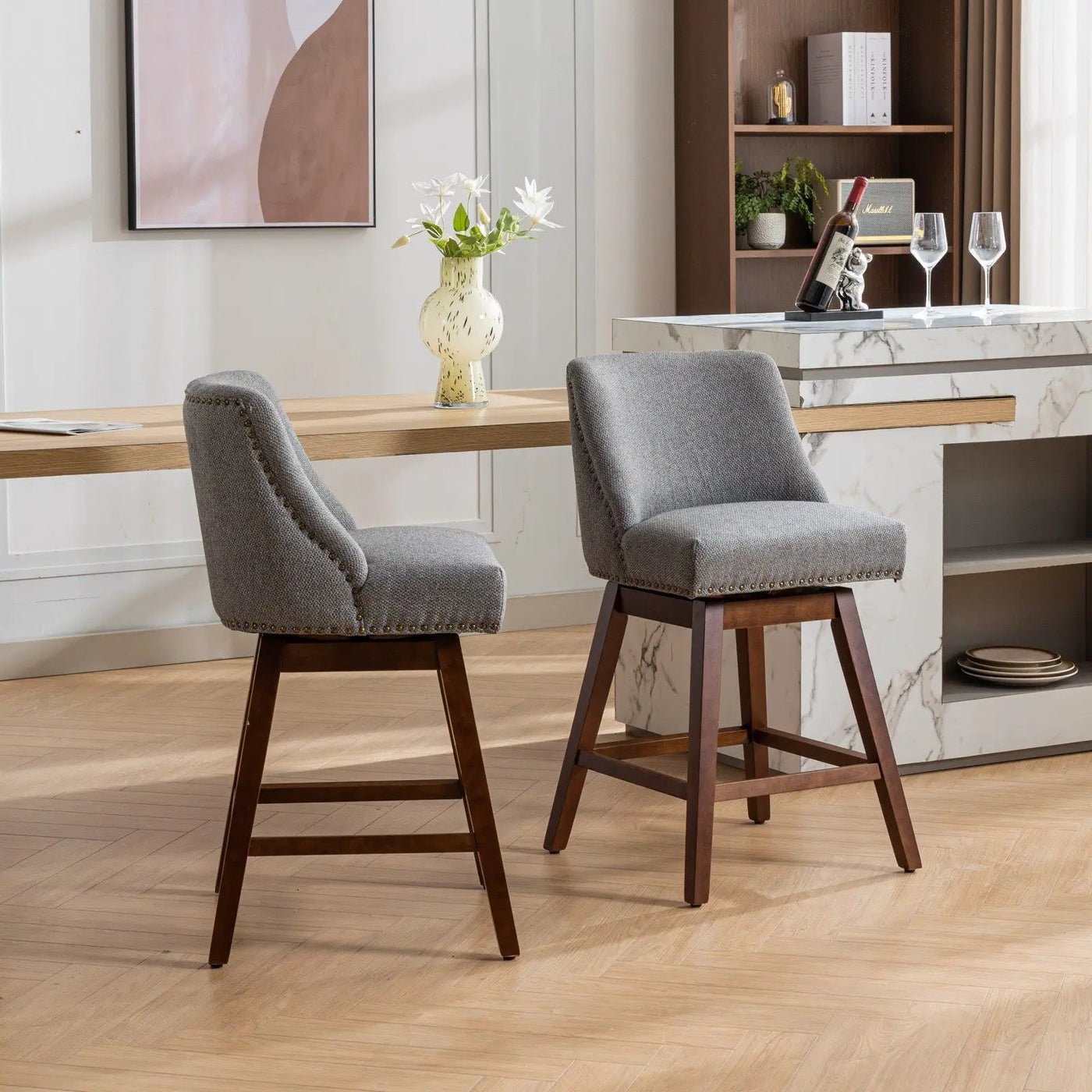 Counter Height Swivel Barstools, 26'' H Seat Height Upholstered Bar Stools (Set of 2), Fabric by HouseOfZazla