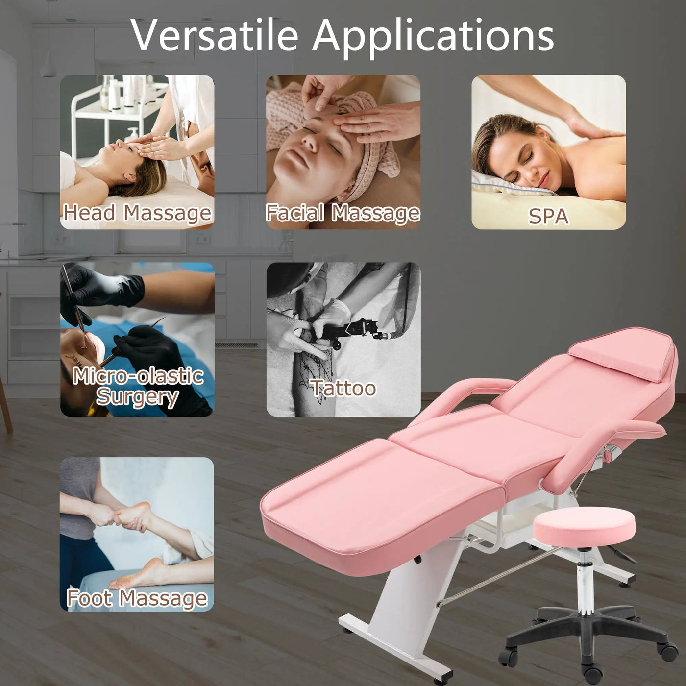 Massage Salon Tattoo Chair With Two Trays Esthetician Bed With Hydraulic Stool, Multi-Purpose 3-Section Facial Bed Table, Adjustable Beauty Barber Spa Beauty Equipment by HouseOfZazla