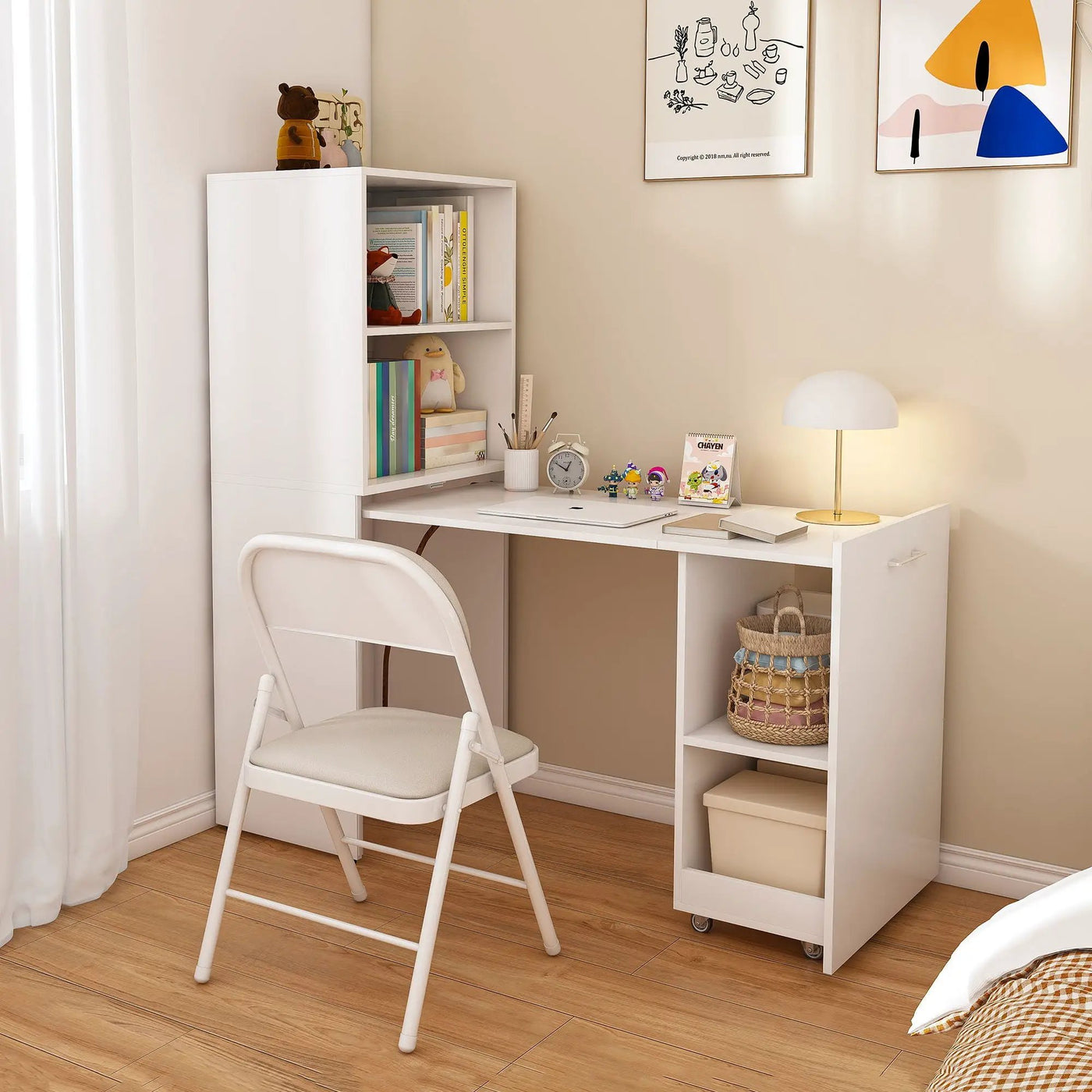 Stretchable Office Desk With Storage Shelves And Mobile Wheels by Unique Piece Furniture