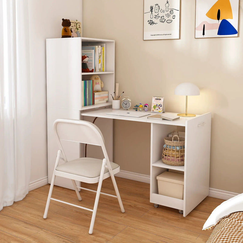 Stretchable Office Desk With Storage Shelves And Mobile Wheels by HouseOfZazla