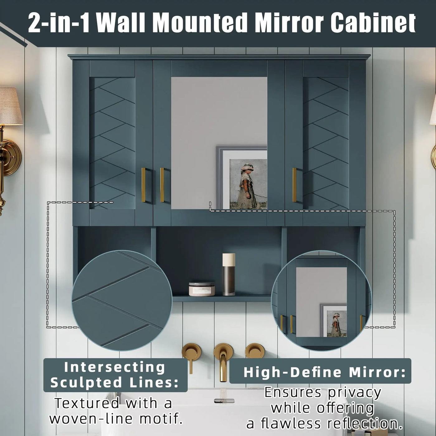 Modern Wall Mounted Medicine Cabinet With Adjustable Shelves, Soft Close Doors, High Define Mirror by Unique Piece Furniture