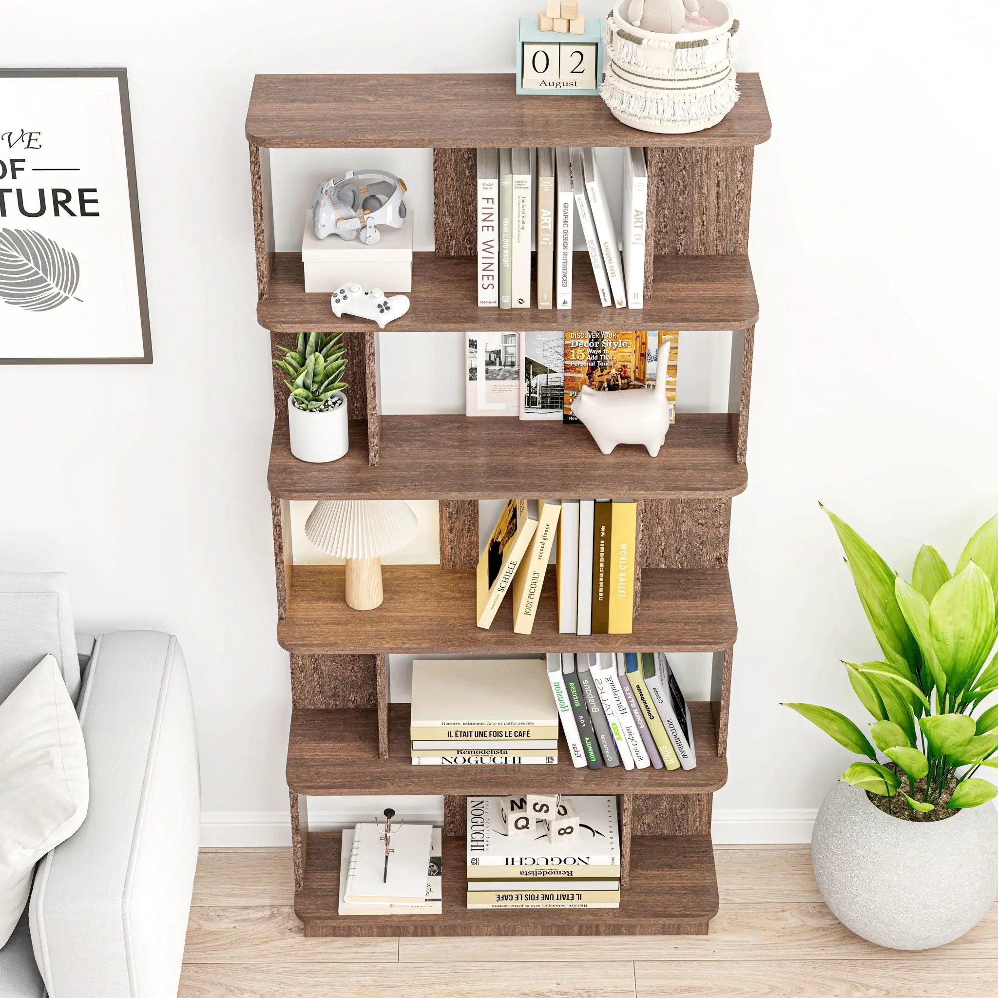 5 Tier Open Bookshelf, Free Combination Storage Shelving For Living Room - Dark Brown by HouseOfZazla