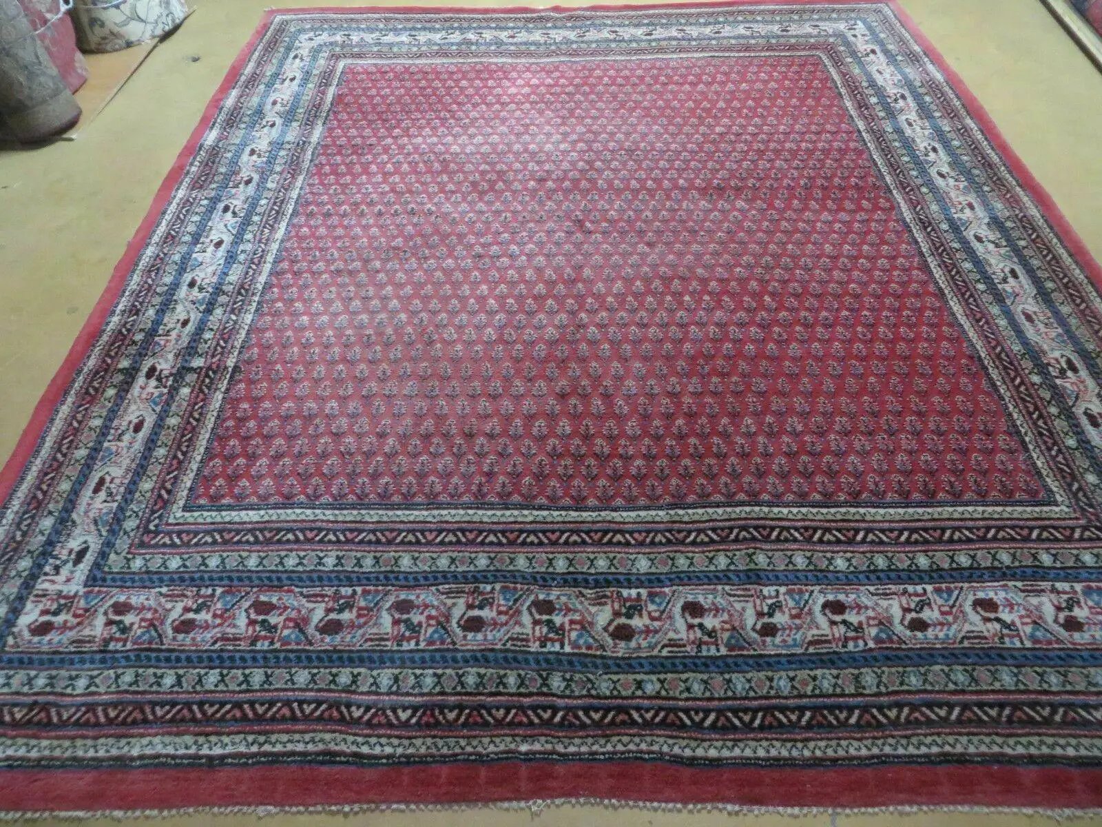 7' X 9' Vintage India Oriental Paisley Handmade Wool Rug Red Vegetable Dyes by Jewel Rugs