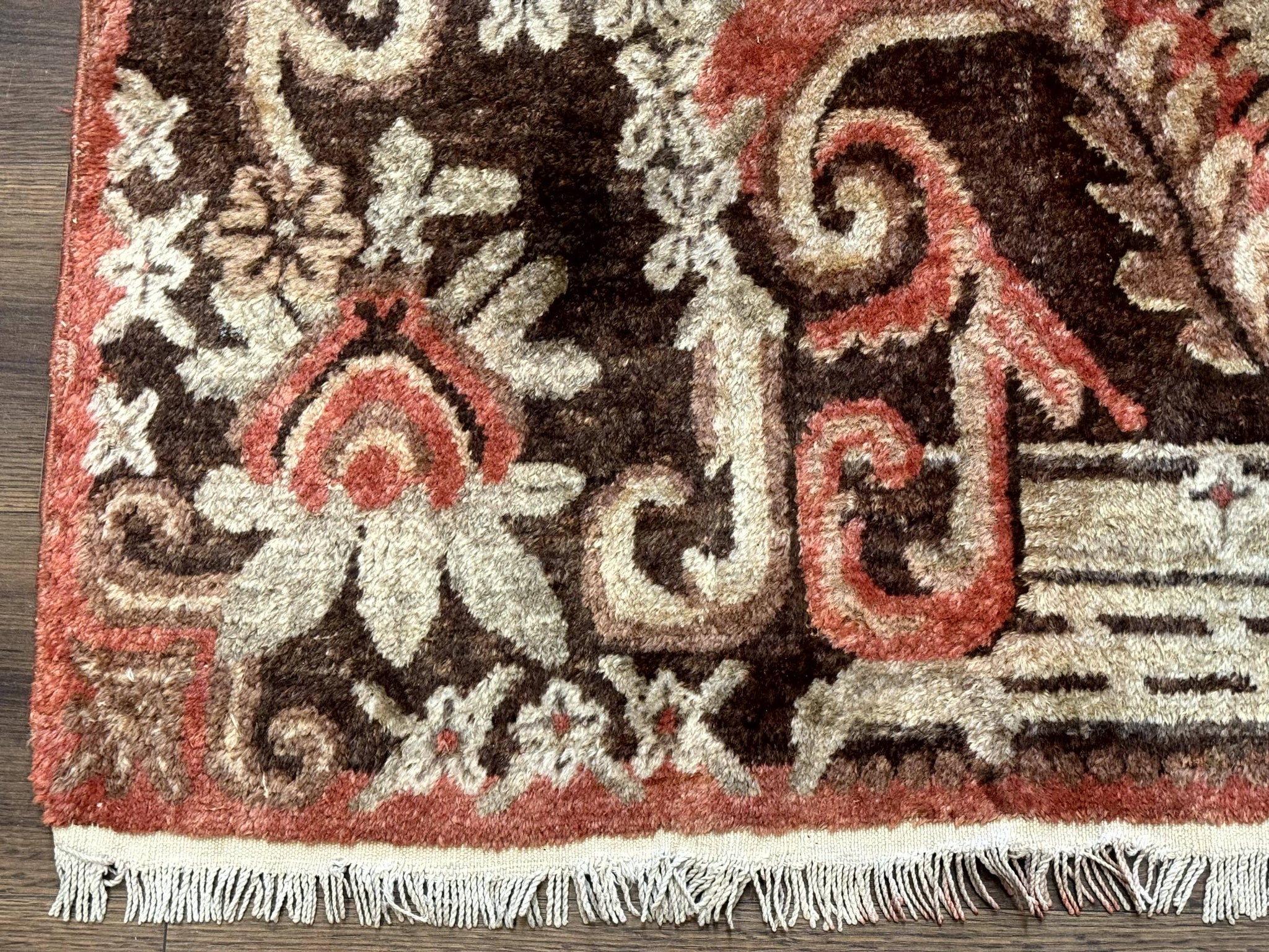 Khotan Rug 5x9, Terracotta and Brown, Floral, Chinese Wool Carpet, Antique Rug by Jewel Rugs