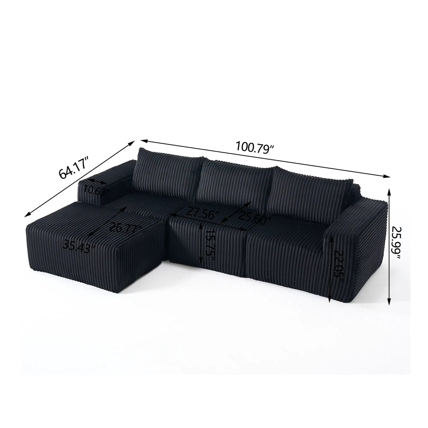 L - Shape Modern Minimalist Modular Sectional Sofa, Upholstered Cloud Couch With Deep Seats by Unique Piece Furniture