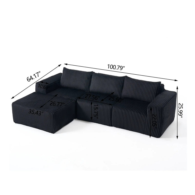 L - Shape Modern Minimalist Modular Sectional Sofa, Upholstered Cloud Couch With Deep Seats by Unique Piece Furniture