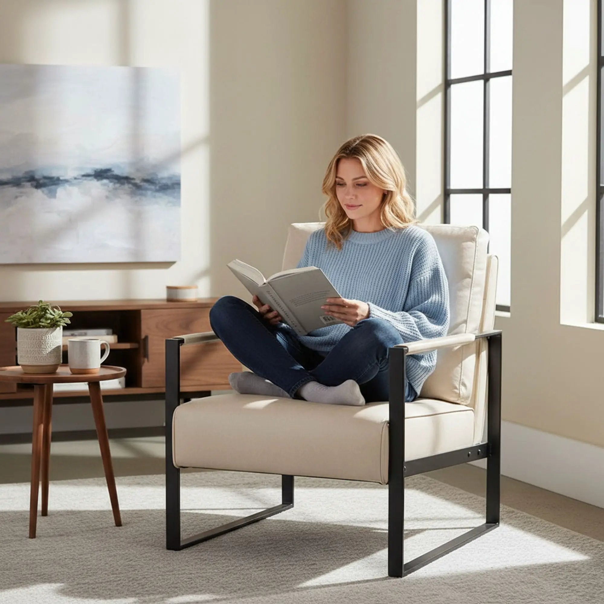 Classic Mid Century Modern Accent Chair With Durable Square Metal Frame, Armchair by Unique Piece Furniture