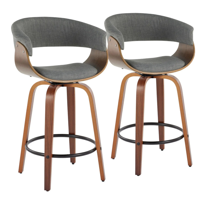 Vintage Mod - Mid Century Modern Fixed Height Counter Stool & Swivel With Round Footrest (Set of 2) by Unique Piece Furniture
