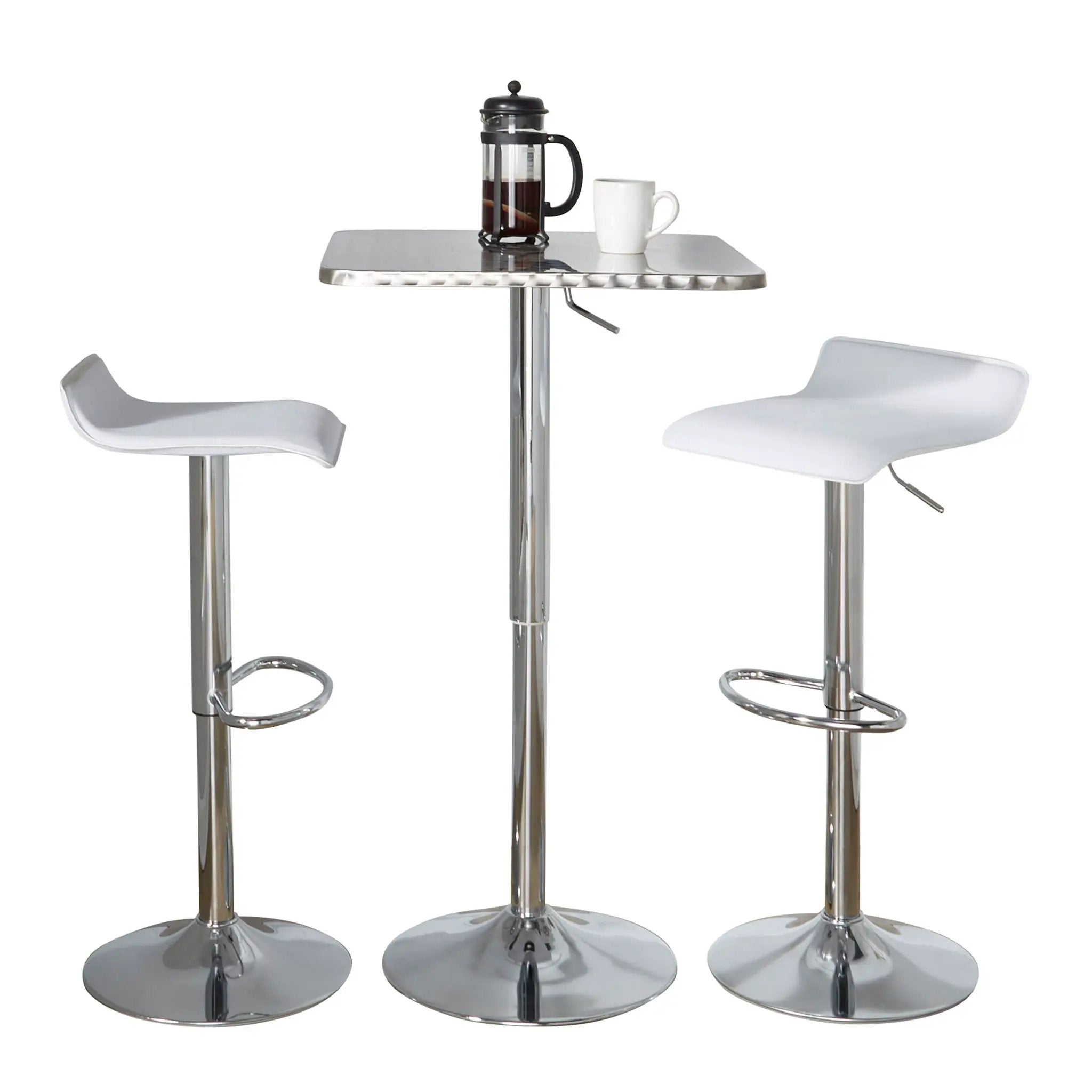 Ale - 3 Piece Bar Set Bistro Square Contemporary Adjustable Oval Footrest by HouseOfZazla