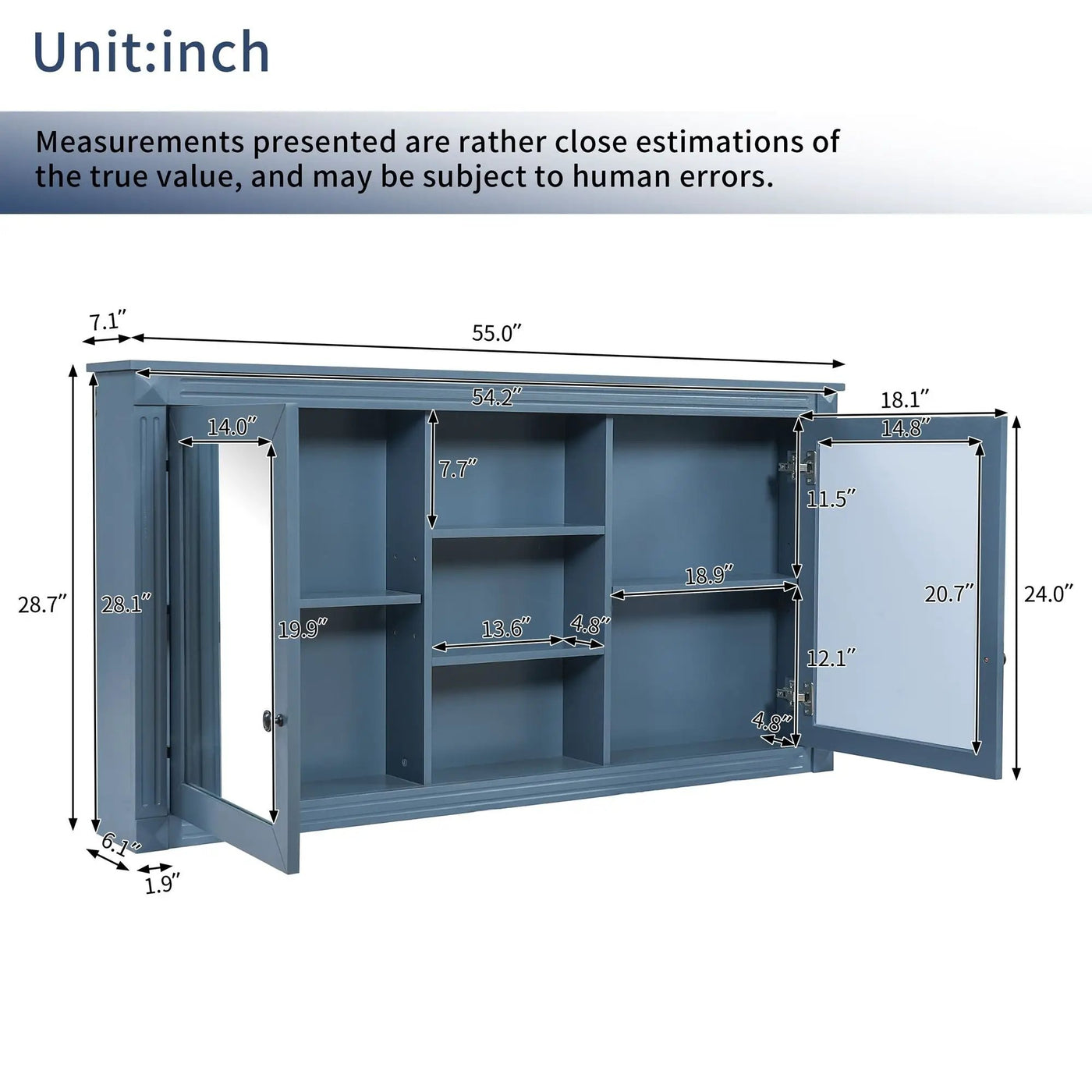 Modern Wall-Mount 2 In 1 Mirror Cabinet With Adjustable Shelves, Soft-Closing Hinges by Unique Piece Furniture