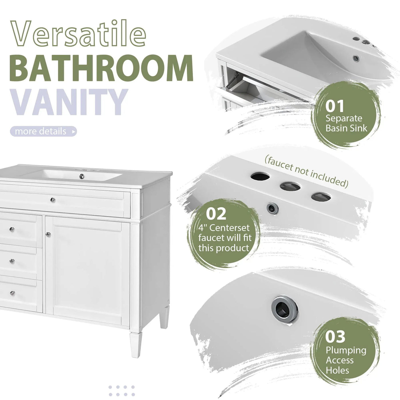 Bathroom Vanity With Mirror Cabinet, Single Sink With 2 Soft Closing Doors And 4 Drawers by Unique Piece Furniture