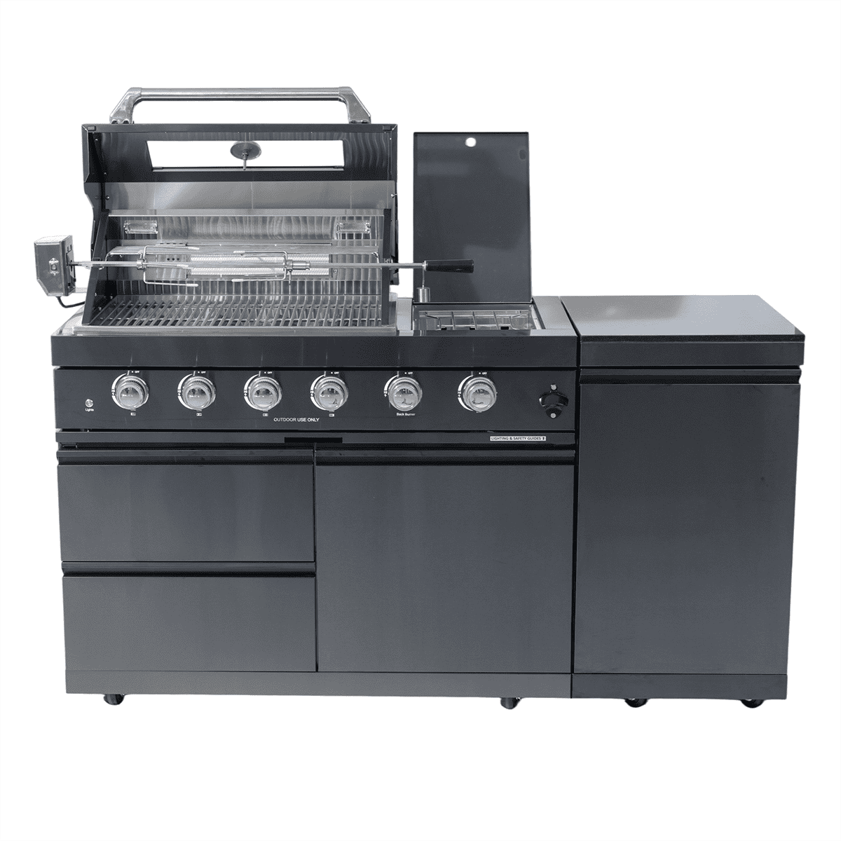 65" 4-Burner 72,000 BTU Black Outdoor Kitchen Island Grill + Side Burner + Rotisserie kit by Chery Industrial