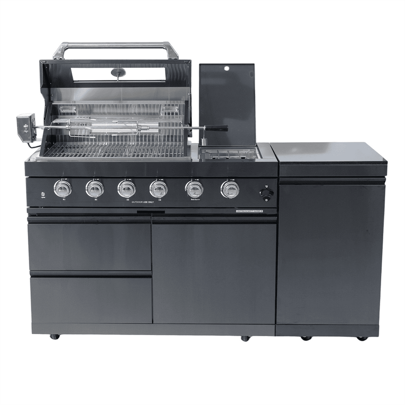 65" 4-Burner 72,000 BTU Black Outdoor Kitchen Island Grill + Side Burner + Rotisserie kit by Chery Industrial