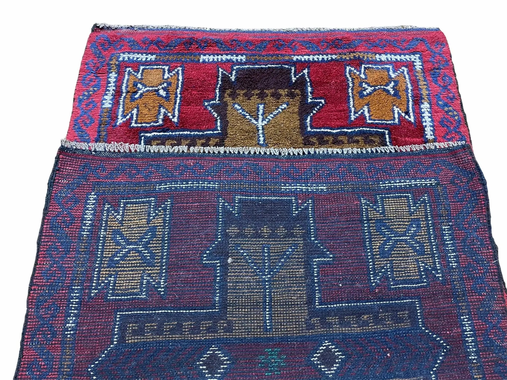 2' 10" X 4' 9" Vintage Handmade Tribal Wool Rug Balouchi Rug Afghan Rug Red Blue by Jewel Rugs