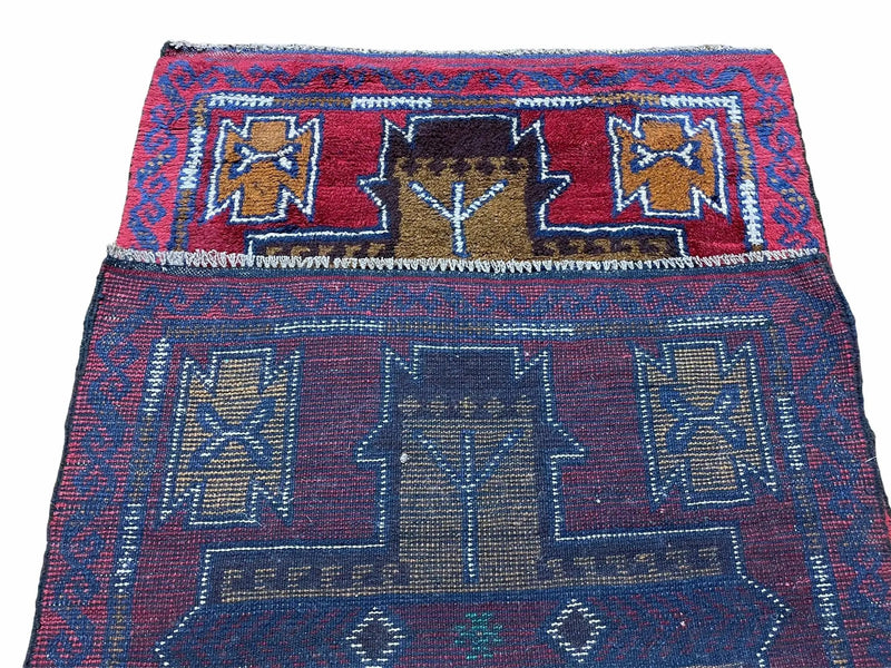 2' 10" X 4' 9" Vintage Handmade Tribal Wool Rug Balouchi Rug Afghan Rug Red Blue by Jewel Rugs