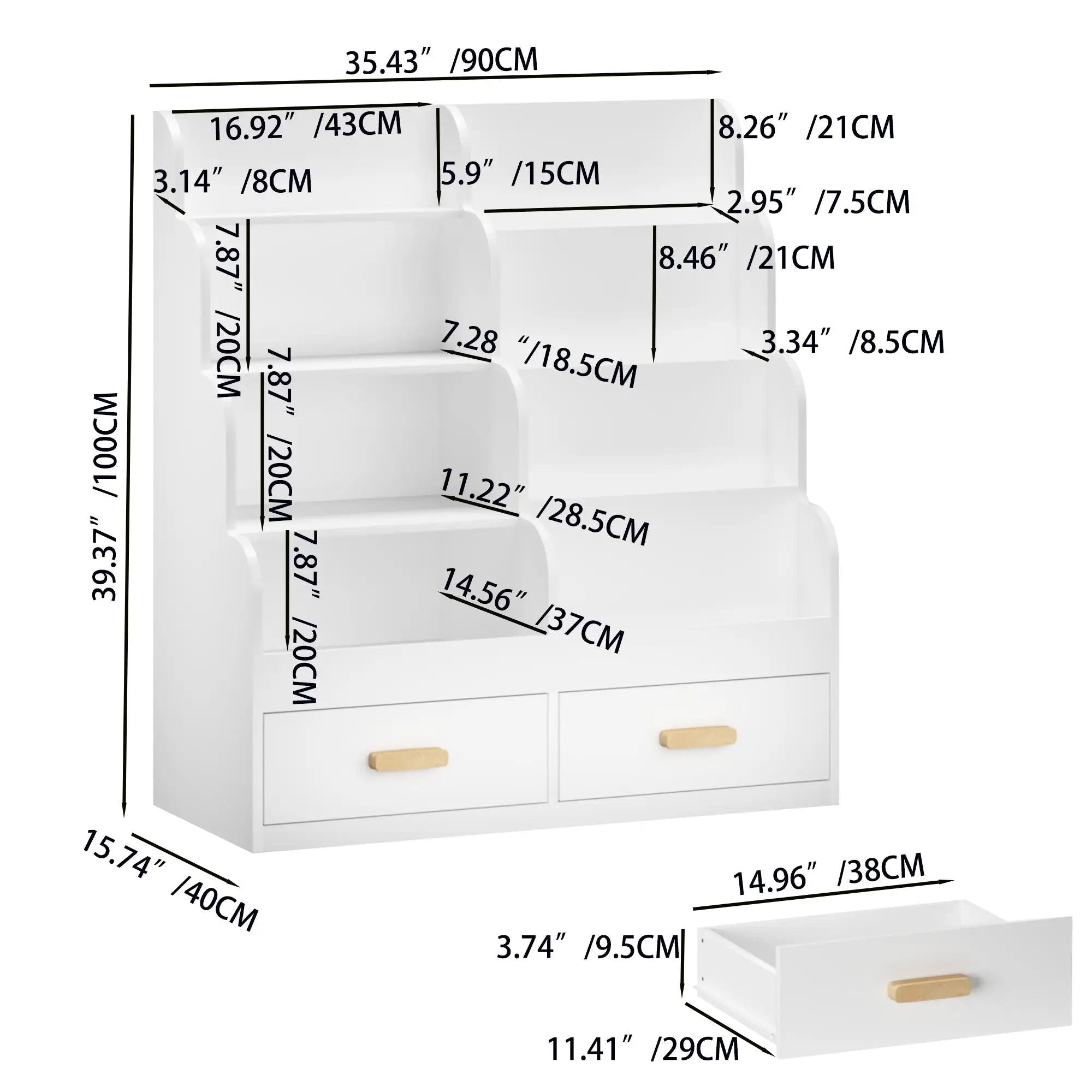 Bookshelf With 2 Storage Drawers, Front Facing Bookcase And Toy Organizer, Multi Tier Reading Shelf - White by Unique Piece Furniture