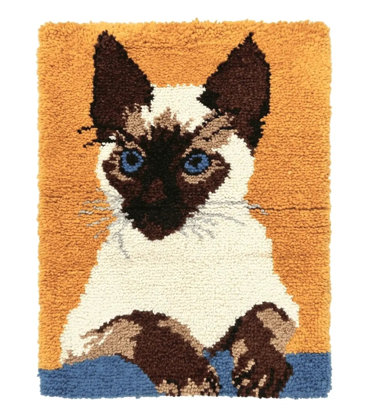 Small Shag Rug with Siamese Cat Pictorial, 2x3 ft Rug, Wool, Vintage, Danish Rya Shag Rug, Orange by Jewel Rugs