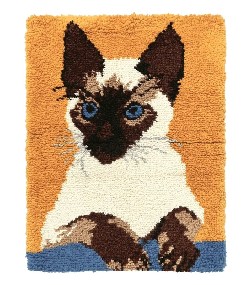 Small Shag Rug with Siamese Cat Pictorial, 2x3 ft Rug, Wool, Vintage, Danish Rya Shag Rug, Orange by Jewel Rugs