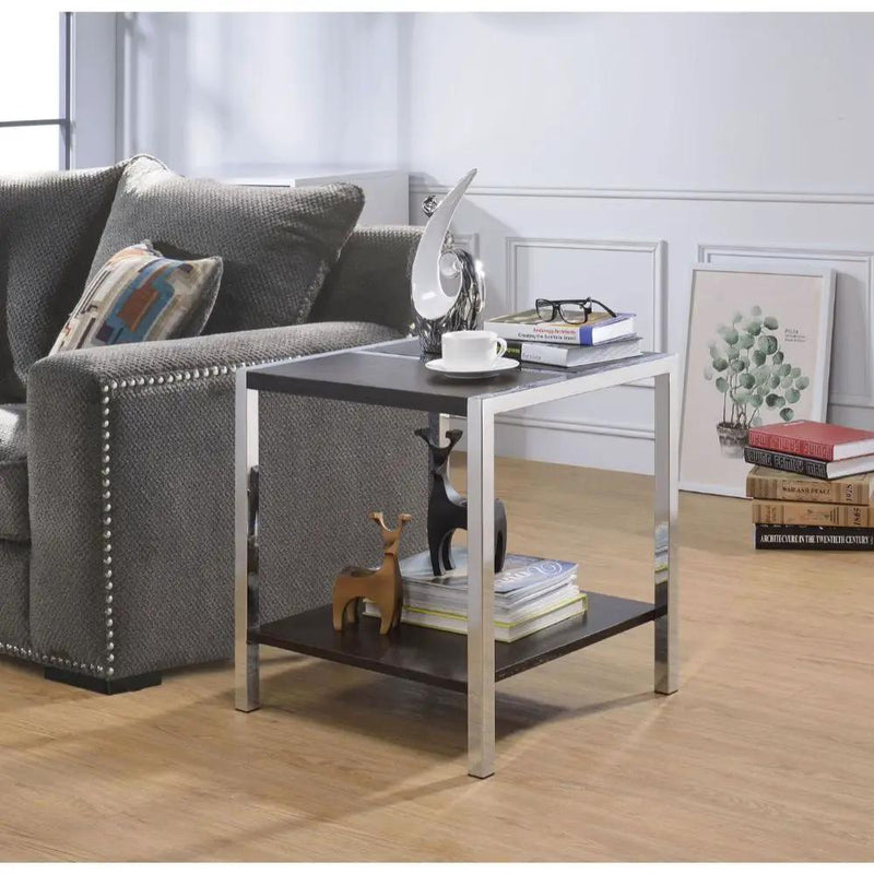 Jethro - End Table - Espresso & Chrome by Unique Piece Furniture