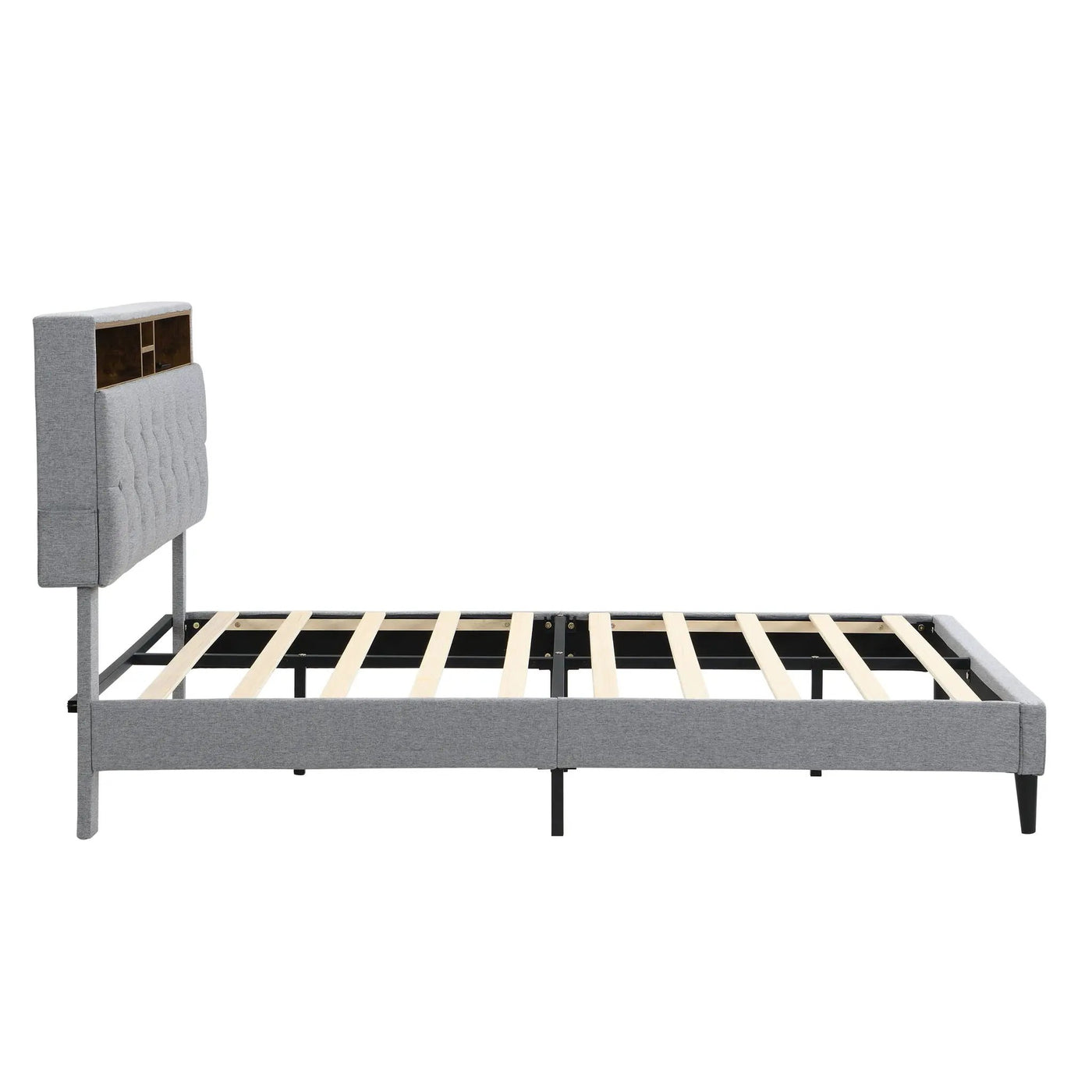 Modern Upholstered Platform Bed Frame With Button Tufted Headboard And USB Ports by Unique Piece Furniture