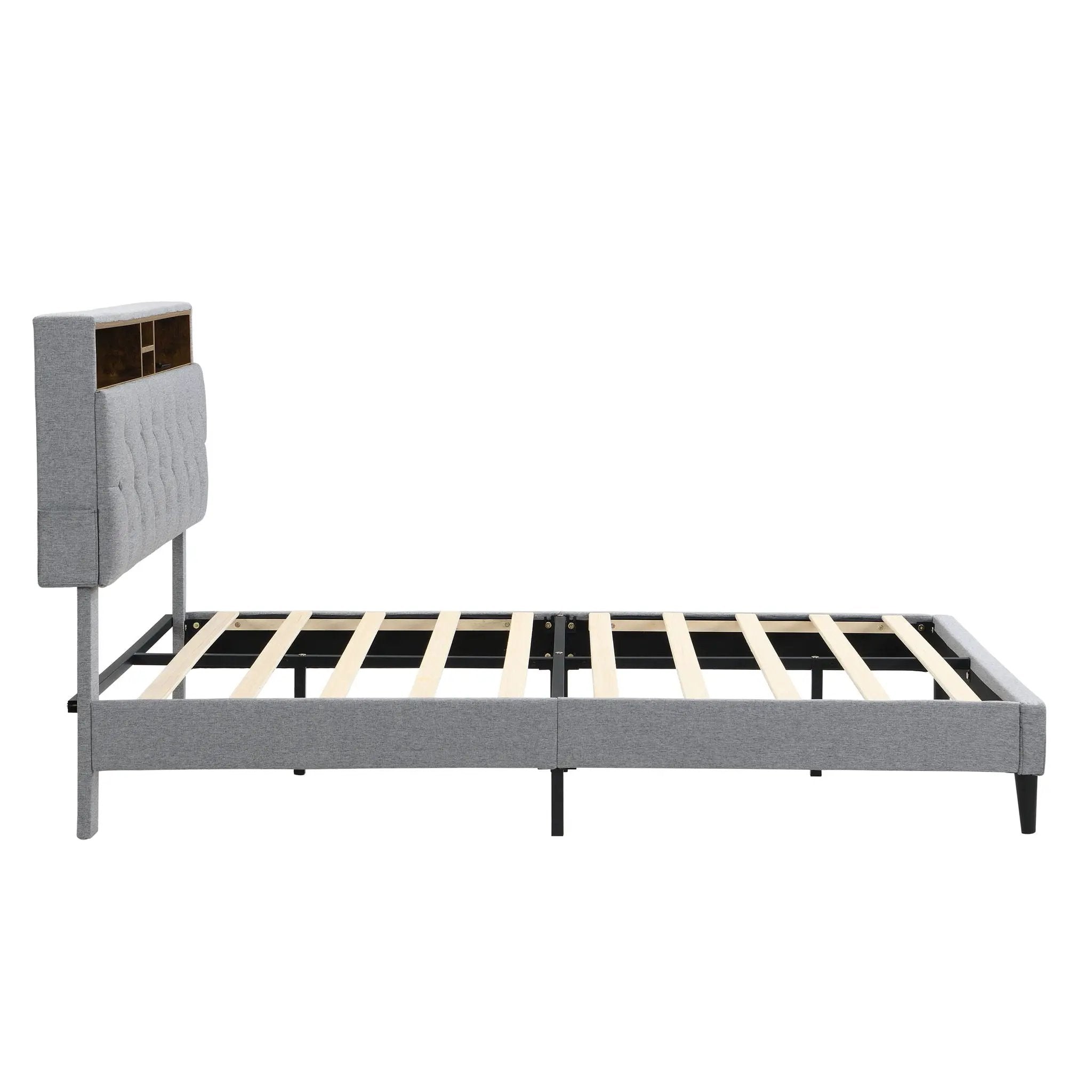 Modern Upholstered Platform Bed Frame With Button Tufted Headboard And USB Ports by Unique Piece Furniture