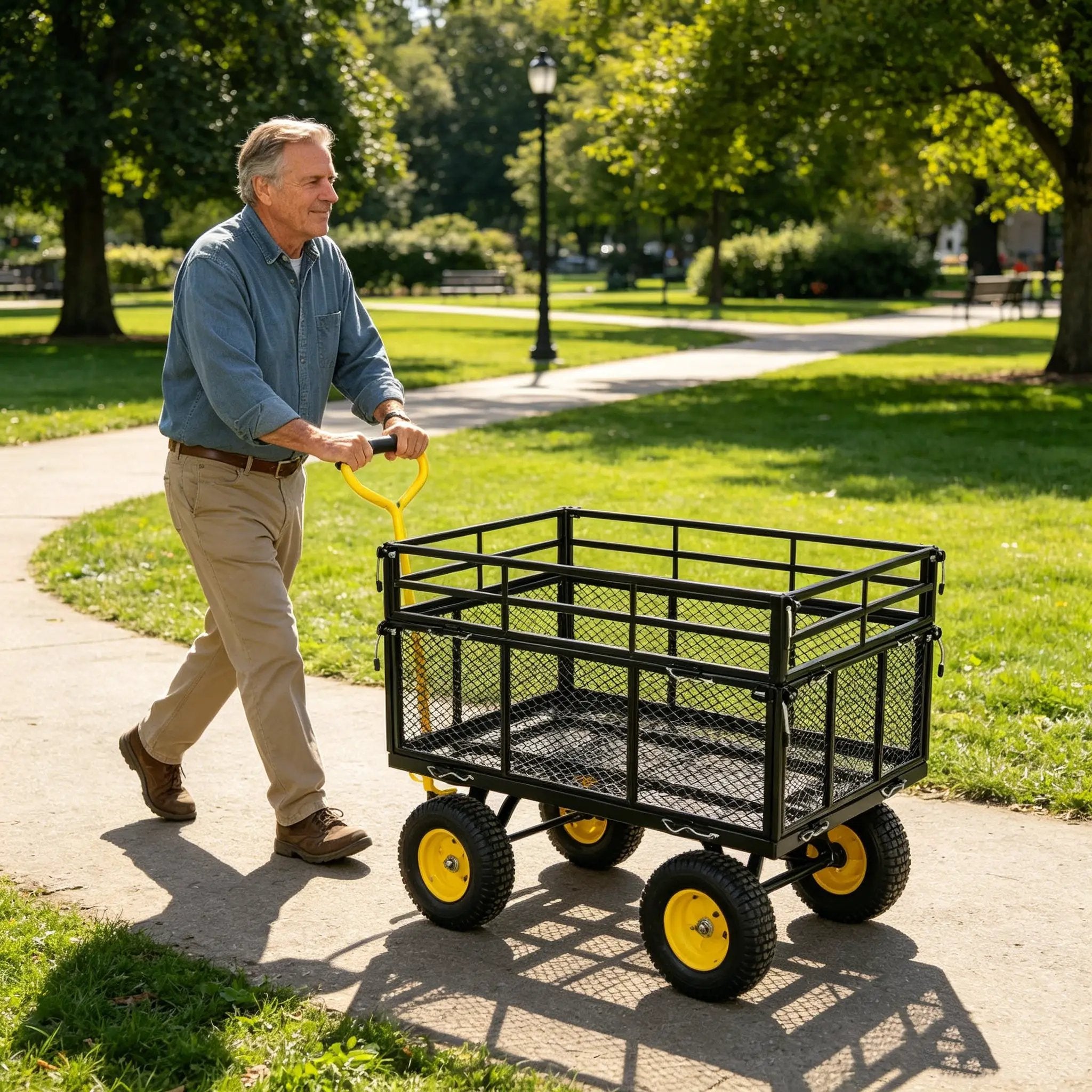 Wagon Cart Garden Cart Trucks Make It Easier To Transport Firewood Yellow+Black by HouseOfZazla