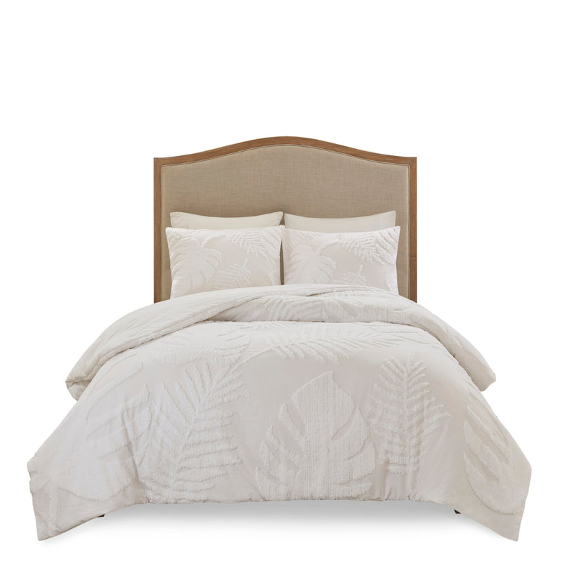 3 Piece Tufted Cotton Chenille Palm Comforter Set Off-White King/Cal King by HouseOfZazla