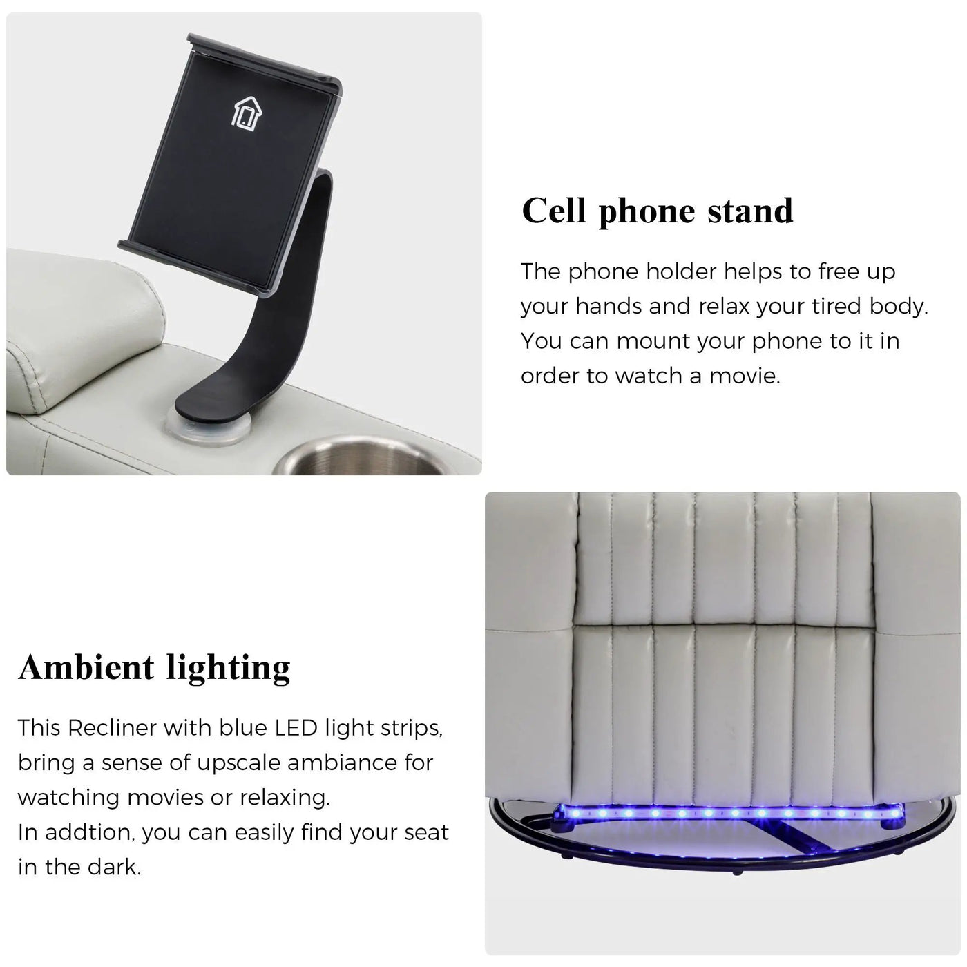 270° Power Swivel Recliner Home Theater Chair With Hidden Arm Storage, LED Light, Cup Holder, And Tray Table by Unique Piece Furniture