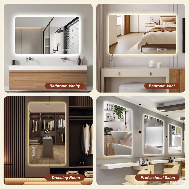 Wall Mounted LED Lighting Mirror With 3 Color Lighting, Dimming, Waterproof, Anti Fog, Touch Switch - Silver by HouseOfZazla