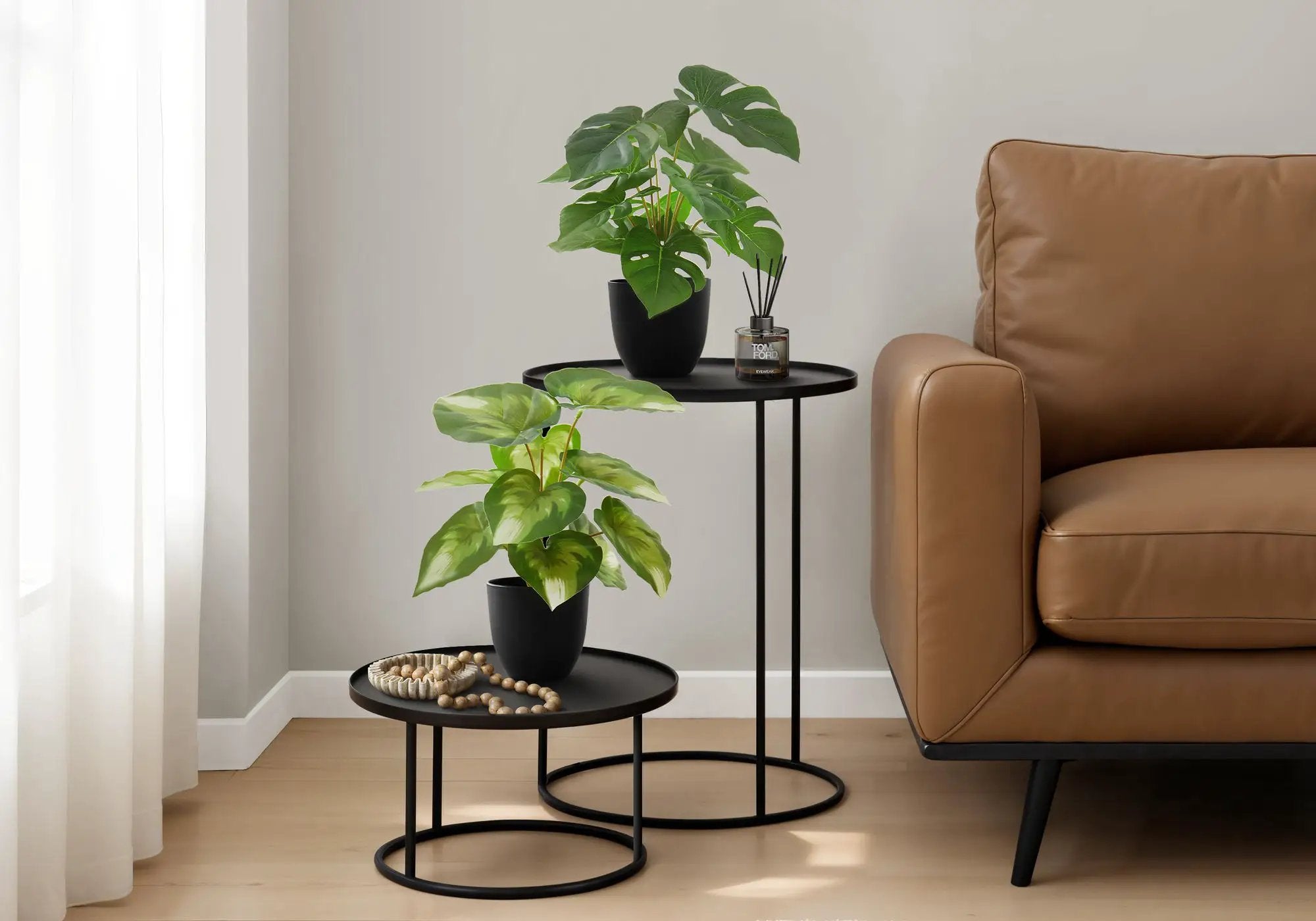 13" Tall, Artificial Plant, Monstera Calthea, Indoor, Faux, Fake, Table, Greenery, Potted, Decorative (Set of 2) - Green / Black by Unique Piece Furniture