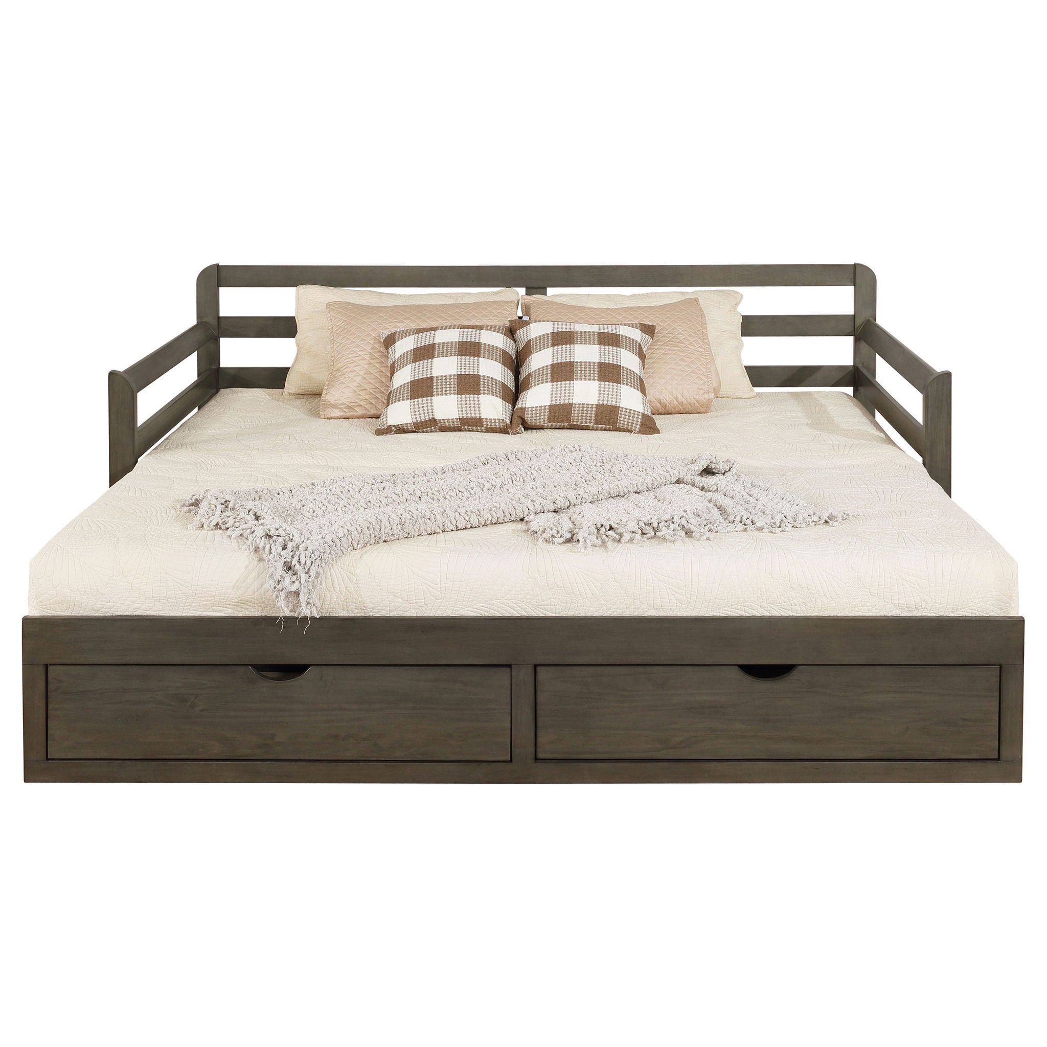Twin Long 2 Drawer Daybed With Extendable Trundle, Storage Drawers, Fits Standard Mattress - Gray by HouseOfZazla