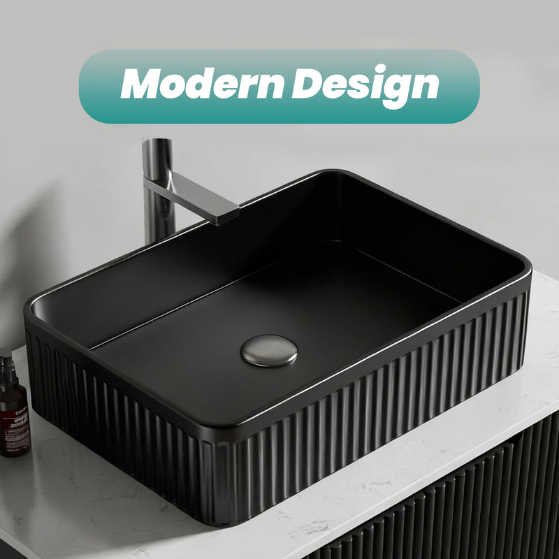 BB17 Integrated Black Ceramic Bathroom Vanity Sink by HouseOfZazla