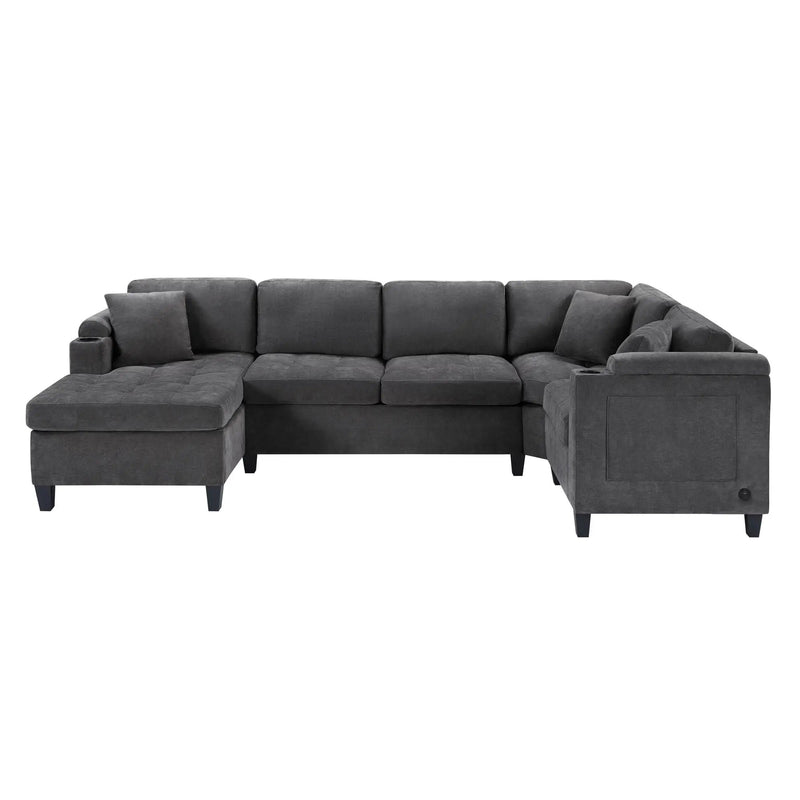 U Shaped Sectional Sofa, Corner Living Room Couch With Built In Cup Holders, Storage, USB Ports by Unique Piece Furniture