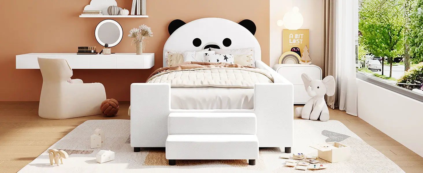 Upholstered Daybed With Bear Shaped Headboard, Hydraulic System And Breathable Fence by HouseOfZazla