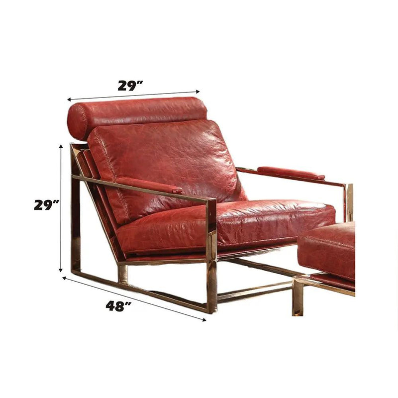 Quinto - Accent Chair - Antique Red Top Grain Leather & Stainless Steel by Unique Piece Furniture